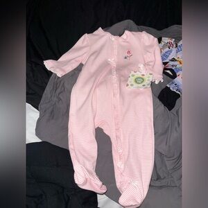 Little Me Pink Striped Footed One-Piece Sleeper with Ruffle Trim